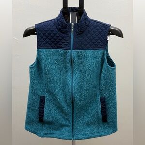 Croft & Barrow Petite XS Fleece Vest Teal Navy Zip Front Lightweight Outdoor